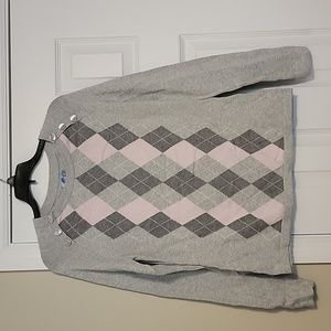Izod Argyle Sweater.   Gray and pink.  Size medium